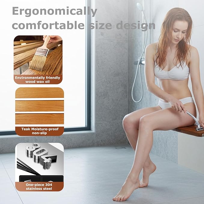 Foldable Shower Seat Wall Mounted, Folding Shower Bench for Small Shower Spaces, 400lbs Max Load for Inside Shower, 16"