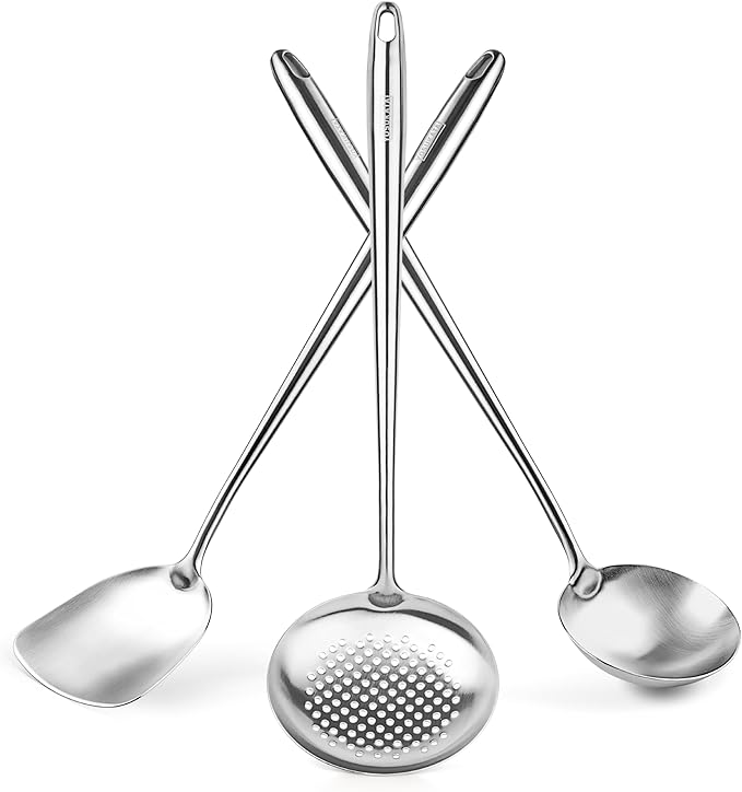 YOSUKATA 17" Stainless Steel Wok Spatula Ladle and Turner Set of 3