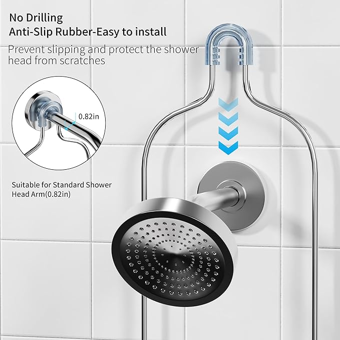 Shower Caddy Hanging - Over the Shower Head Caddy with 2 Baskets, Soap Holder & Razor Holder, Non-Slip Rubber Pads, U-Shaped Hooks and Adhesive Pads for Bathroom Organization - Silver