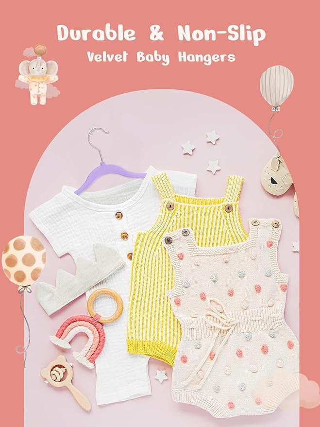 HOUSE DAY 11 Inch Velvet Baby Hangers 50 Pack Lt-Purple, Premium Kids Hangers for Children, Infant & Toddler Clothes, Durable Non Slip Small Baby Felt Hanger for Closet, Ideal for Everyday Use