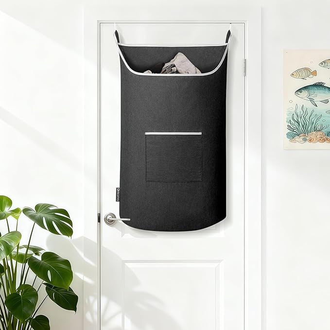 Black Hanging Laundry Hamper Bag, XL Door Hanging Hamper with Large Openging Laundry Hamper Storage Bag Large Size 36X22 Inch (Black)