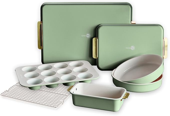 GreenPan Bakeware 13"x18" Half Baking Sheet Pan, Ceramic Nonstick Baking Pan, PFAS & BPA Free, Gold Handles, Durable Steel, Versatile & Space Saving Ovenware, Freezer to Oven Dish, Oxford Blue