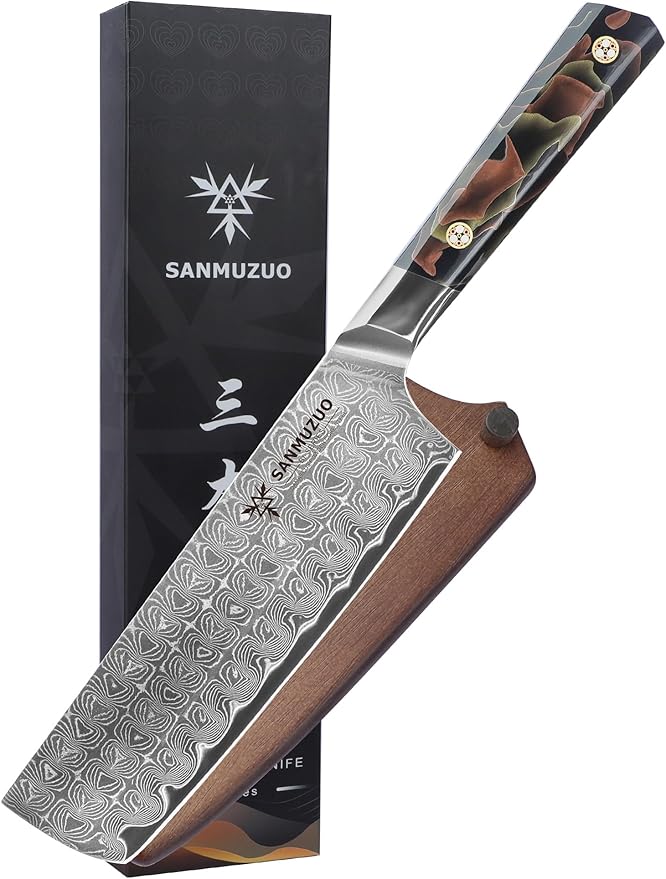 SANMUZUO Kitchen Chef Knife 8 Inch, Professional Kitchen Knife, Ultra Sharp Damascus Powder Steel with Full-tang Resin Handle, Bi Series