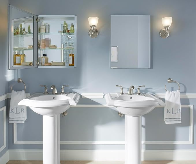 Kohler CB-CLC2026FS Frameless Bathroom Mirror Medicine Cabinet, Single Door, Rectangular Beveled Edge Frame, Bathroom Cabinet Mirror, Adjustable Shelves, 20 in. W x 26 in. H
