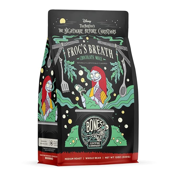 Bones Coffee Company The Nightmare Before Christmas Pumpkin King Flavored Coffee Beans, Whole Bean Coffee Medium Roast Low Acid, Pumpkin Pecan Praline Flavor (12 oz)