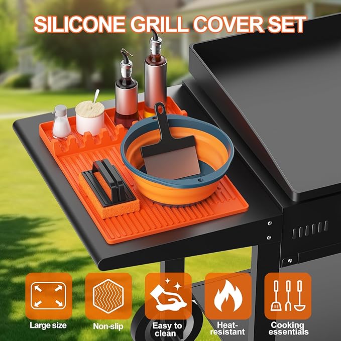 Carry360 Silicone Griddle Cover Set for Blackstone 36" with 16" Blackstone Griddle Accessories, Cleaning Brush | Heavy Duty Food-Grade Grill Mats Accessories | All Season Protection from Dirt Rust