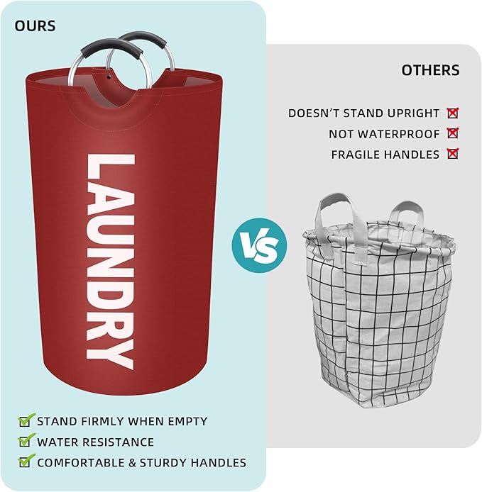 StorageRight 75L Large Laundry Basket, Laundry Hamper, Dirty Clothes Hamper for Laundry, Collapsible, Waterproof Laundry Baskets with Foam Protected Aluminum Handles for Laundry, Dorm, Family (Red)