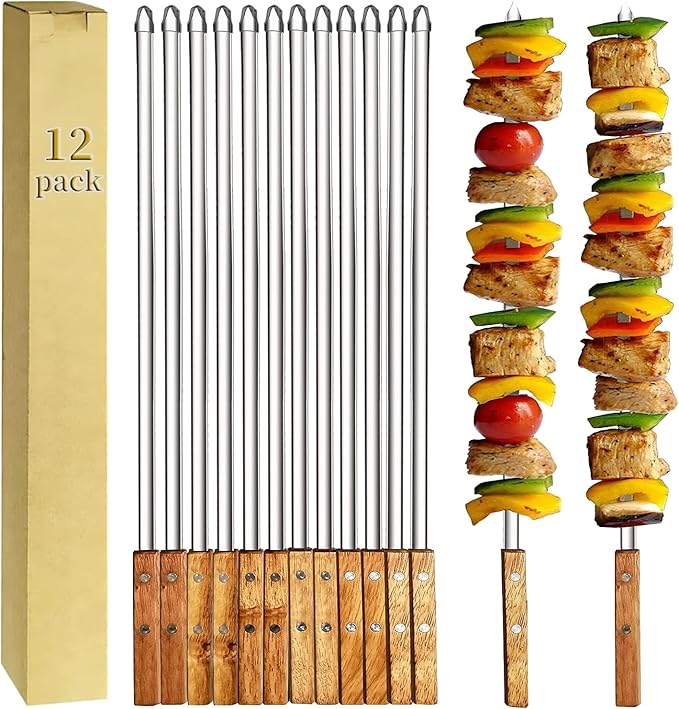 Amestar 12 Pack Kebab Skewers Grilling Skewer Stainless Steel Flat 22 Inche