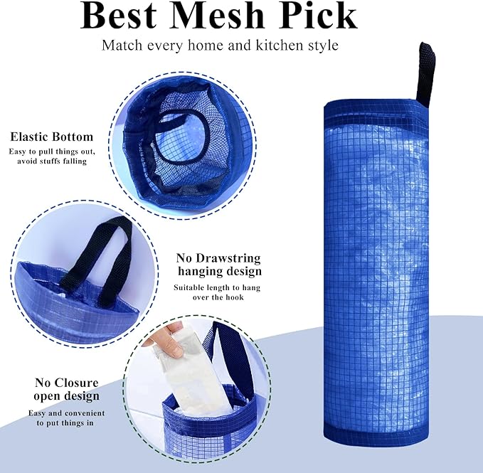 TOGETRUE Plastic Bag Holder, Mesh Grocery Bag Holder Hanging Storage Bag Dispenser (Navy Blue 2 Packs)
