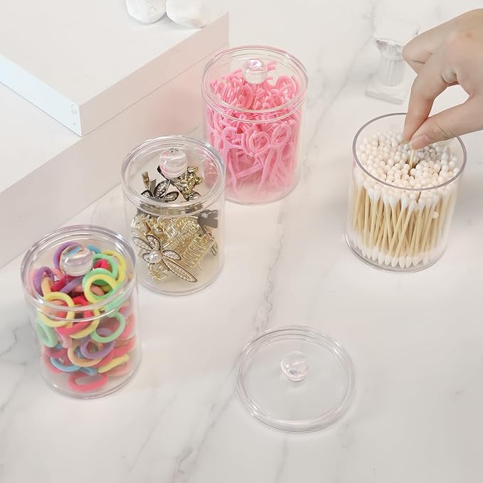 1 Pack Acrylic Qtip Holder Dispenser,Canisters Apothecary Jar Set, Vanity Makeup Storage Organizer Set, 12 oz