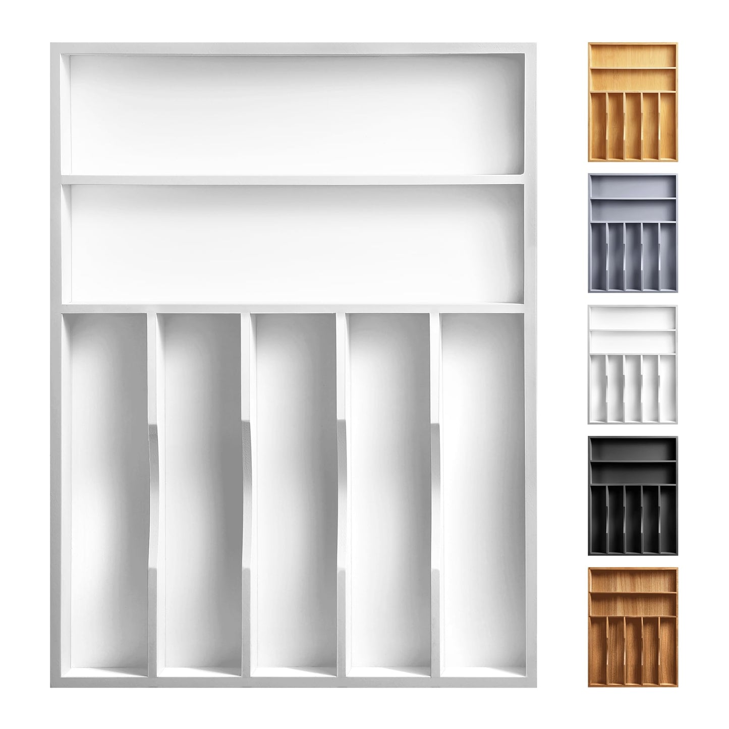 oridom Expandable Bamboo Kitchen Drawer Organizer for Cutlery and Utensils, Adjustable Bamboo Wood Cutlery Tray in Drawer for Flatware and Silverware in Kitchen, (White)
