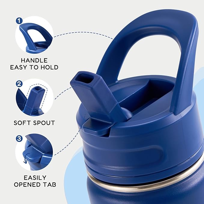 12oz Water Bottle for School, Water Bottles with Straws, Insulated Water Bottles, Stainless Steel Vacuum Insulated Bottle, Leak-Proof, BPA-Free, Ocean