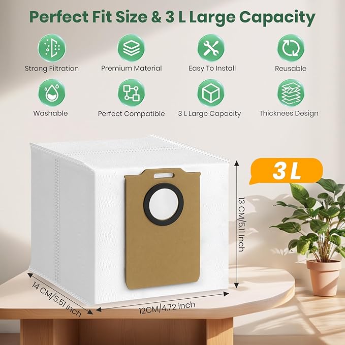 Bluevisk 14 Pack MS1 MAX Dust Bags Compatible with MONSGA MS1 MAX Robot Vacuum Bags 3L Large Capacity Heavy Duty Bags for Home Vacuum