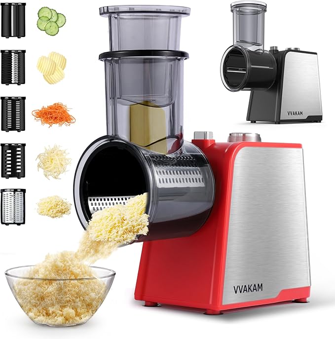 5-In-1 Electric Cheese Grater,300W Salad Maker,Electric Grater for Block Cheese,Kitchen Electric Food Slicer Shredder,Chopper for Vegetables Cucumber Carrots Cabbage Nuts(Black)