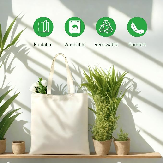 MOLOVA 1-200 Pack Available Standard 14"x15" Premium Canvas Tote Bags,Load 55lbs,Reusable bag made of 6oz of natural canvas with Handles for Gift-Giving,Work,DIY Projects,Shopping