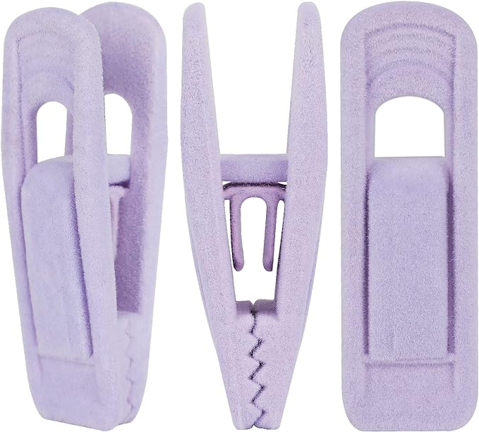 Tinfol Velvet Hanger Clips, 50Pcs Light Purple Strong Finger Flocked Clips, Large Opening Clip, Pants Velvet Clip for Thin Clothes Hangers