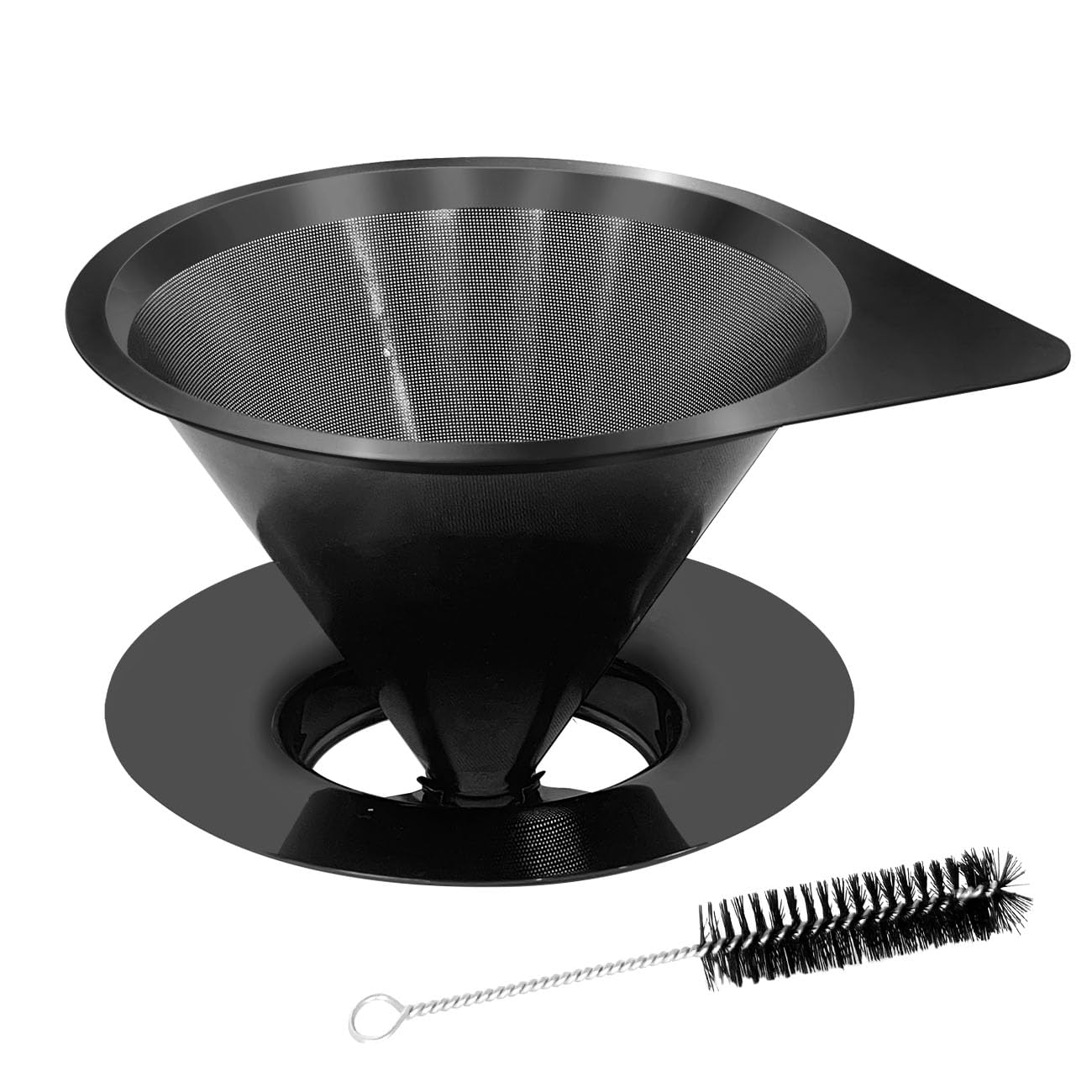 LHS Pour Over Coffee Dripper Stainless Steel Coffee Filter Metal Cone Filter Paperless Reusable Coffee Filter Single Cup Coffee Maker 1-4 Cup With Non-slip Cup Stand and Cleaning Brush