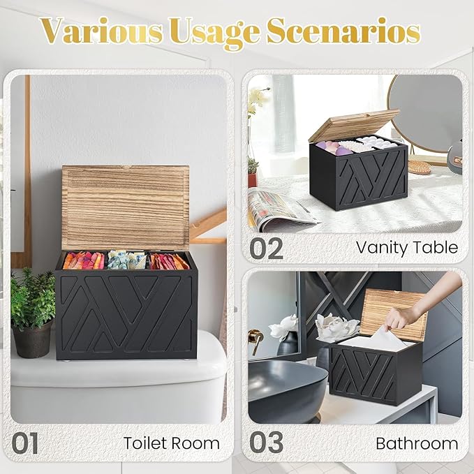 2 PCS Tampon Holder for Bathroom Decor, Feminine Product Organizer with Lid, Shark Week Tampon Storage, Wood Pad and Tampon Organizer for Toilet Organizer, Bathroom Accessories Box for Girl Stuff