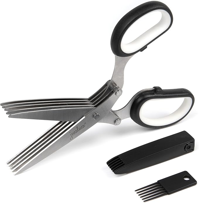 Jenaluca 5-Blade Herb Scissors, Stainless Steel Kitchen Shears, Black