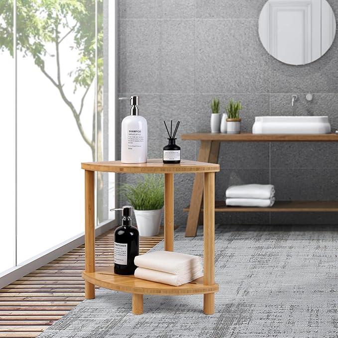 Upgraded Bamboo Corner Shower Stool for Inside Shower Waterproof,2-Tier Shower Foot Rest with Storage Shelf,Corner Shower Shelf Bench Caddy Shaving Leg,Bath Seat,Gifts for Women Mom