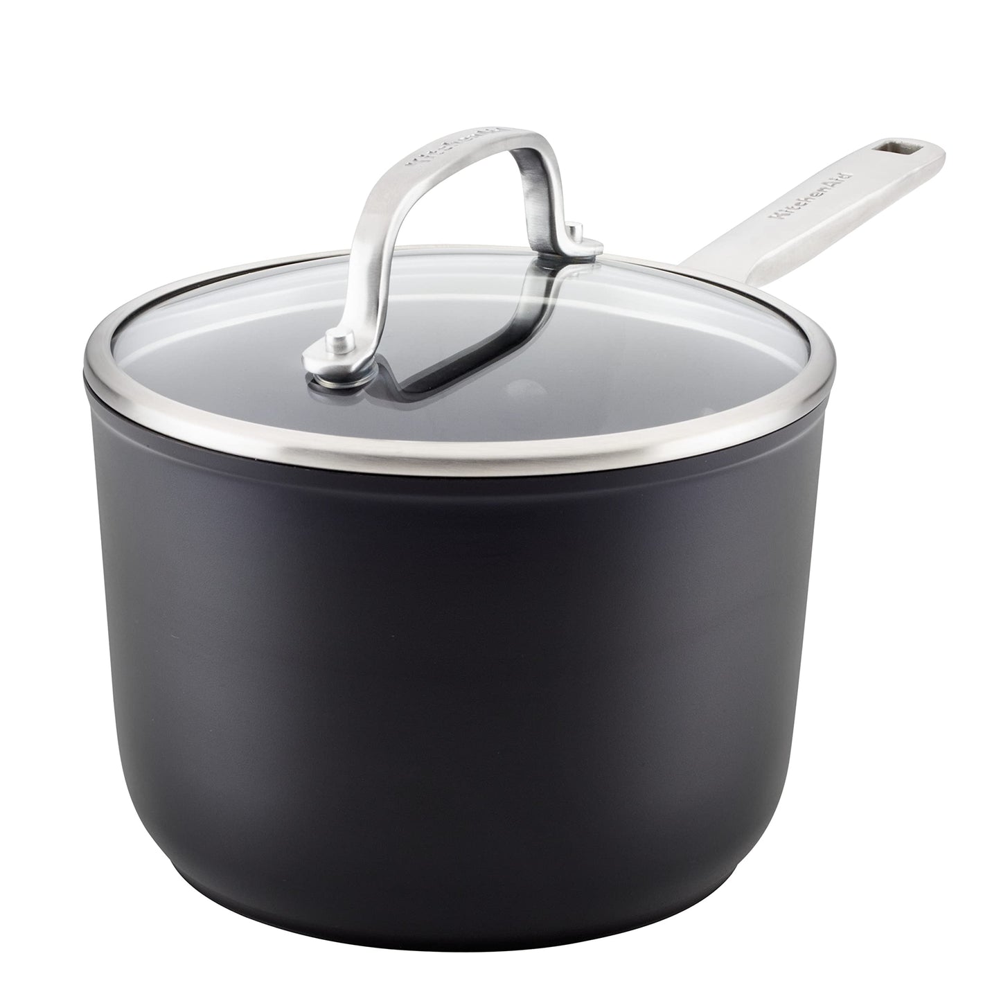 KitchenAid Hard Anodized Induction Nonstick Frying Pan Set With Lid, 3-Piece – 8 & 10 Inch Skillets, Durable, Even Heating, Dishwasher & Oven Safe, Easy-Clean, Matte Black