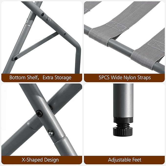 AMHANCIBLE Luggage Rack, Foldable Suitcase Stands Set of 2, Metal Luggage Holder for Guest Room, Bedroom, Hotel, Holds up to 110 lb, Easy Assemble, Grey,HLR01GY