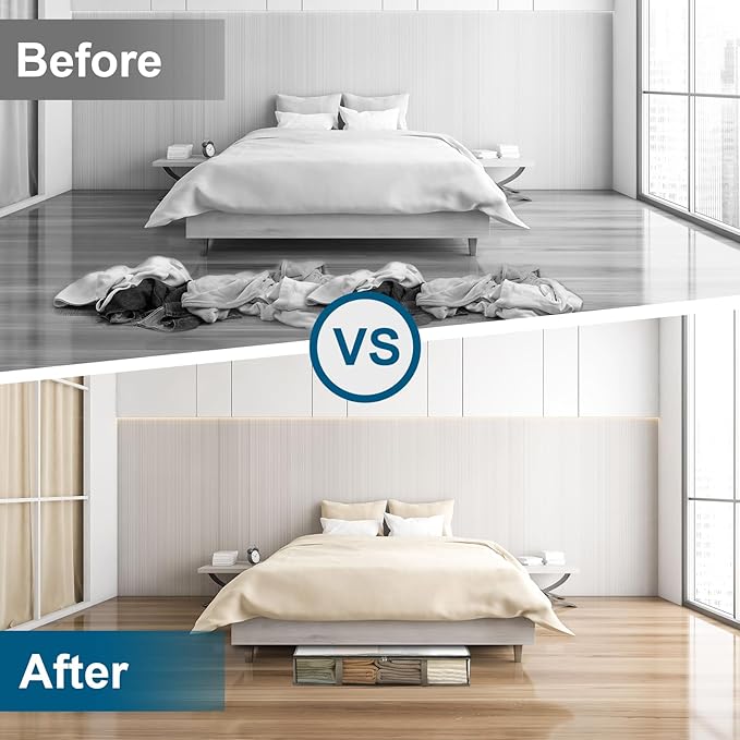 2 Pack Under Bed Storage Containers Bins, Humid-Proof Plastic Underbed Storage Bins, Clothes Storage and Organization Bags, Under the Bed Blanket Storage with Handles for Clothes, Bedroom, 70L