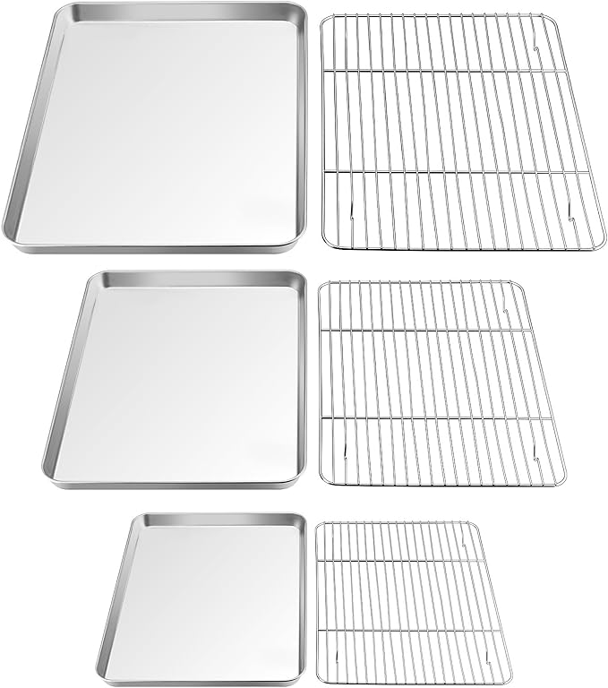 TeamFar Baking Sheet with Rack Set, 3 Pans + 3 Racks, 19.6/16/12.5 Inch