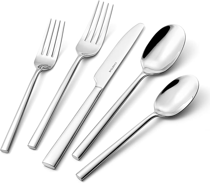 45-Piece Silverware Set with Serving Utensils, Forged Flatware Cutlery Set