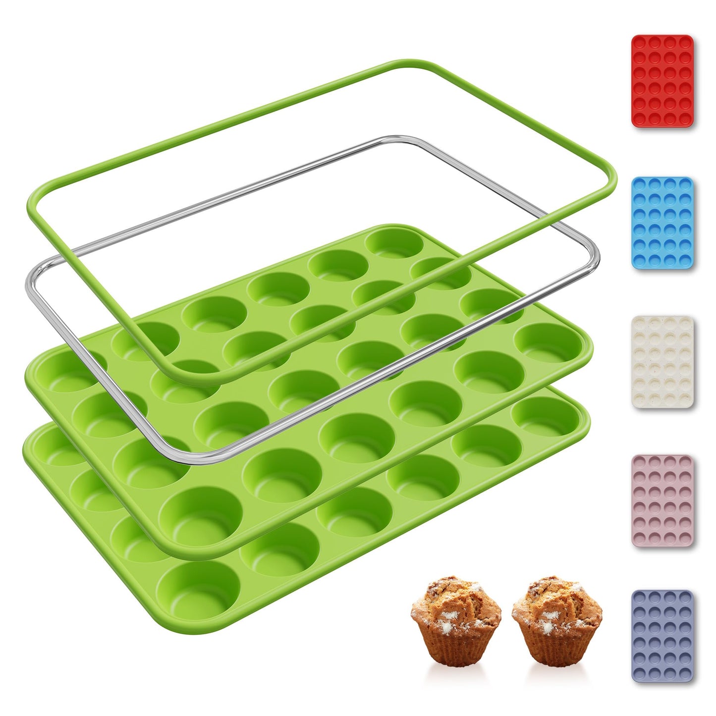 2 Pack 12 Cups Silicone Muffin Pan with Metal Reinforced Frame Regular Size Silicone Molds Cupcake Cake Baking Pans Cookie Baking Chocoflan Cupcake Mold Kitchen Baking Mold Tools for Cooking