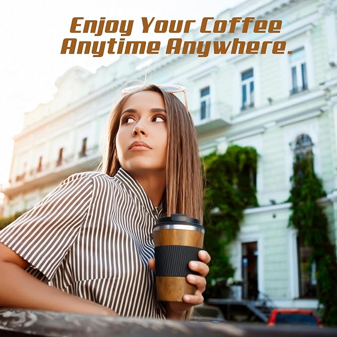 Vacuum Insulated Stainless Steel Travel Coffee Mug with Lid, Leak-Proof Reusable Thermal Cup Keeps Drinks Hot & Cold for Hours, Durable Portable Tumbler for Men & Women (3rd-Wood Grain, 12OZ)