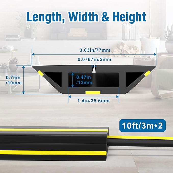 Eapele 10 ft Floor Cable Cover Protector, Heavy Duty PVC Duct Easy to Unroll
