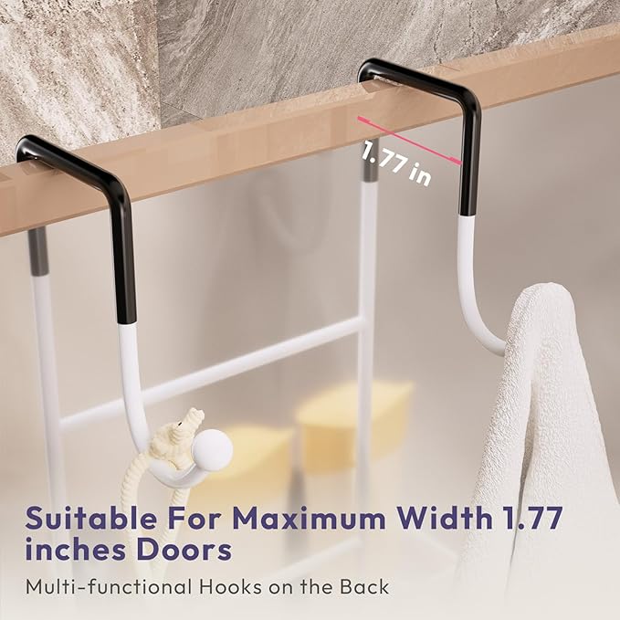 SWTYMIKI Over The Door Shower Caddy With Double Soap Holder, Hanging Shower Caddy With 16 Hooks, No Drilling Hanging Shower Organizer Over Door To Organize Bathroom Essentials, White