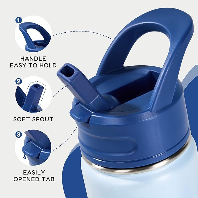 12oz Kids Water Bottle for School, Toddler Bottles with Straws, Stainless Steel Vacuum Insulated Water Bottle for Boys&Girls, Leak-Proof, BPA-Free, Hope