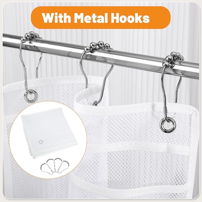 2 Pack Mesh Shower Hanging Caddy, 7 Pockets Hanging Shower Organizer with Metal Loop, Portable Bathroom Bag for Shampoo, Body Wash, Soap, and Cruise Ship Essentials