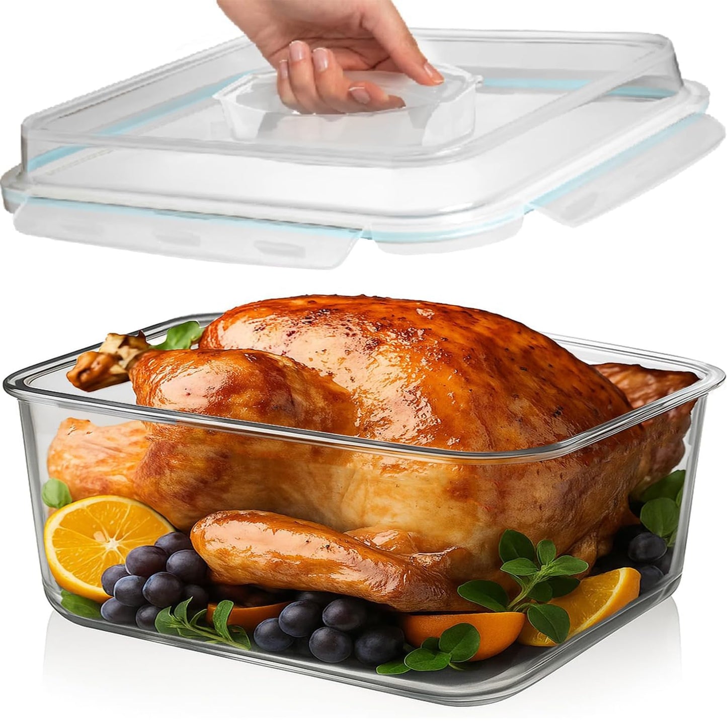 6500 ML / 220 oz / 28 Cup LARGE Glass Food Storage Container with Airtight Locking Lid. Ideal Storing food, Vegetables, Fruits. Baking Casserole, Lasagna, Roasting Turkey, Chicken BPA Free Oven Safe