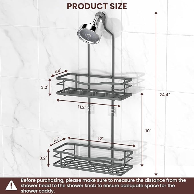 REINHARDT Shower Caddy Hanging, Rustproof Bathroom Caddy Anti-Swing Shower Organizer No Drilling Bath Racks with Soap Holder Multi Hooks Bathroom Storage for Shampoo Sponge, Grey