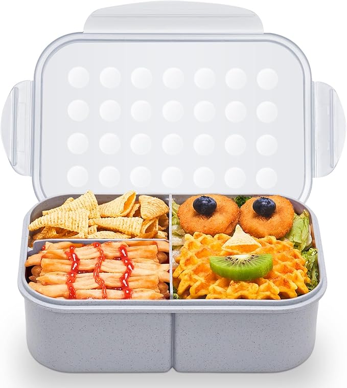 MISS BIG® Bento Lunch Box for Adults & Kids, 1900ml, 3 Compartments, White