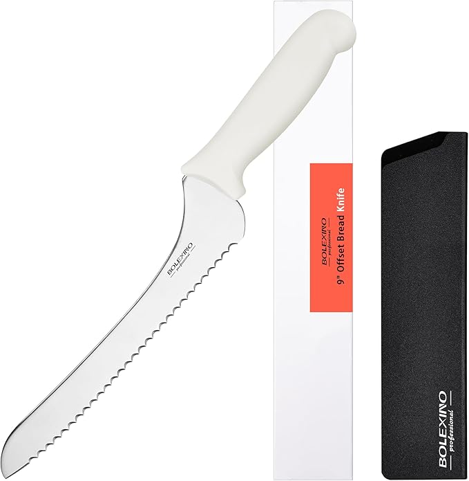 BOLEXINO 9 Inch Serrated Bread Knife, White Multi-Purpose Kitchen Tool