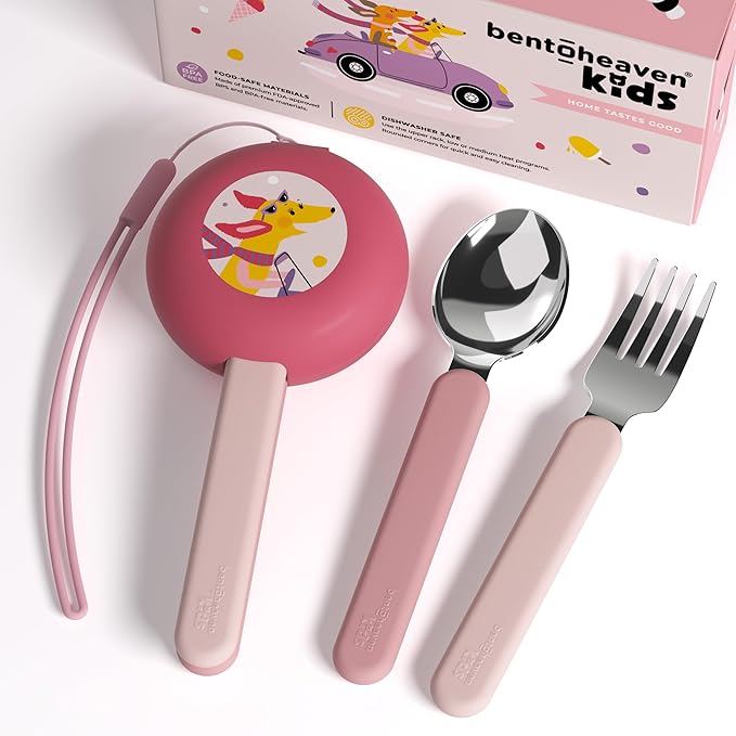 Bentoheaven Kids Utensils Set with Case, Reusable Fork & Spoon, Dachshund