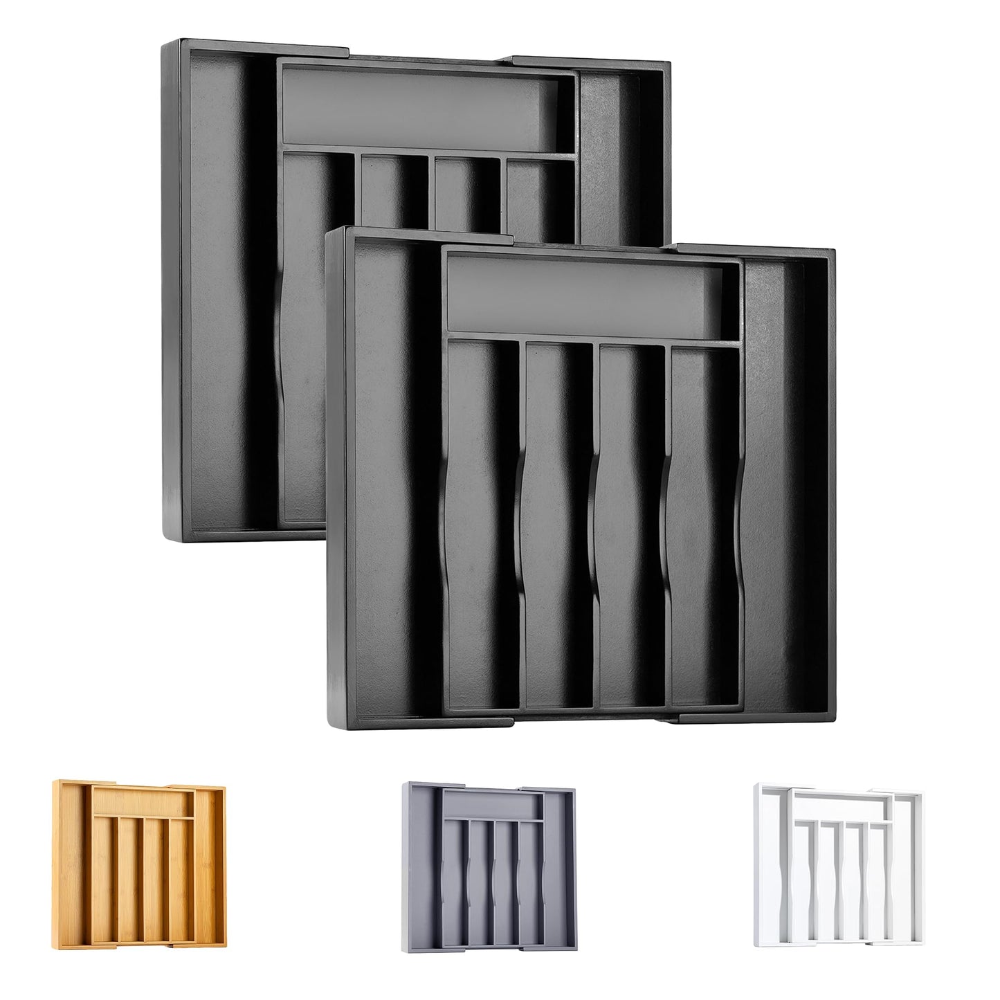 Bellsal Large Premium Acacia Wood Silverware Organizer - Expandable Utensil Drawer Organizer - 17"x19.6" Utensil Holder and Cutlery Tray with Grooved for Kitchen Flatware Utensils(7-9 Slot, Acacia)