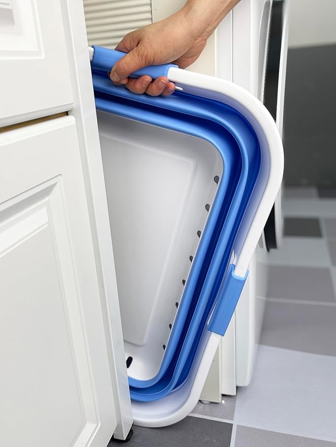 SAMMART 42L (11 gallon) Collapsible Plastic Laundry Basket - Foldable Pop Up Storage Container/Organizer - Space Saving Hamper/Basket (1, White/Little Boy Blue)
