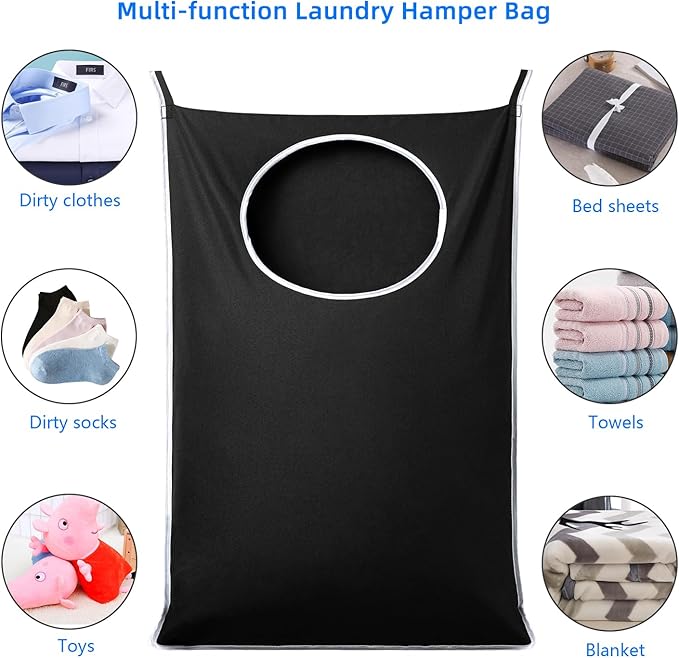 XL Hanging Laundry Hamper Bags, Door Laundry Hamper with 2 Types of Hooks for Dirty Clothes, Save Bathroom Space Size:36.5x 22 Inch Hanging Laundry Storage Bag (Black)
