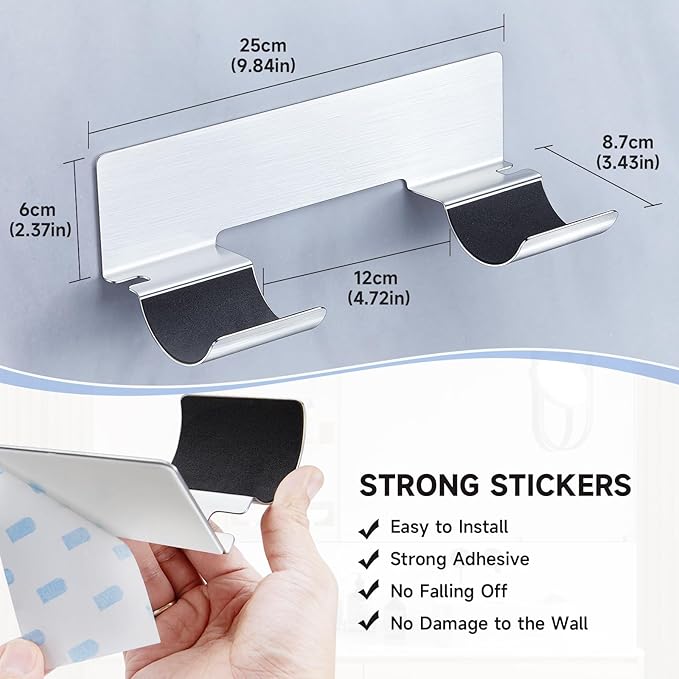 Hair Tool Organizer Wall Mount, Hair Dryer Holder for Curling Wands Accessories, Hair Straightener Holder, Styler Attachments Organizer, Adhesive Curling Iron Holder Storage, Stainless Steel