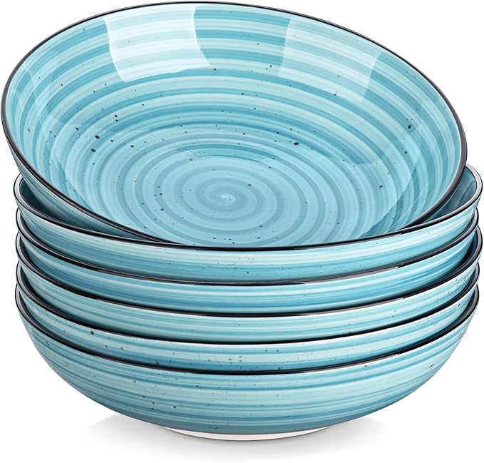 vancasso Bonita Pasta Bowls Set of 6, 50oz Large Salad Bowls for Kitchen, Corlorful Stoneware Serving Bowls Dishwasher & Microwave Safe