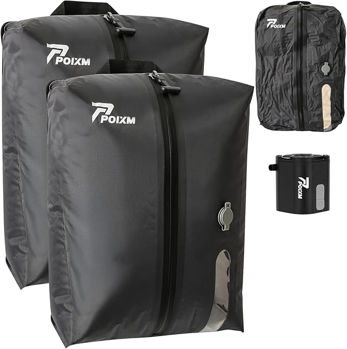 POIXM Vacuum Bags for Travel with Pump, Reusable Space Saver Bag, IP67 Waterproof Vacuum Packing Cubes for Travel Suitcases and Backpack (2PC + PUMP)