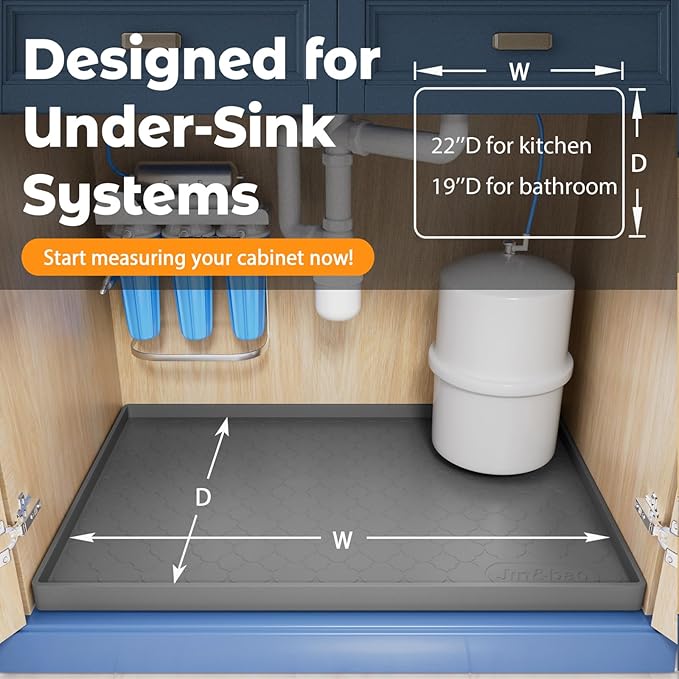 Jin&Bao Waterproof Under Sink Mat 31" x 19", Thick Silicone Mat Cabinet Protector for Kitchen and Bathroom, Shelf Liner, Home Organizer and Storage, Multipurpose Tray for Gadgets and Essentials