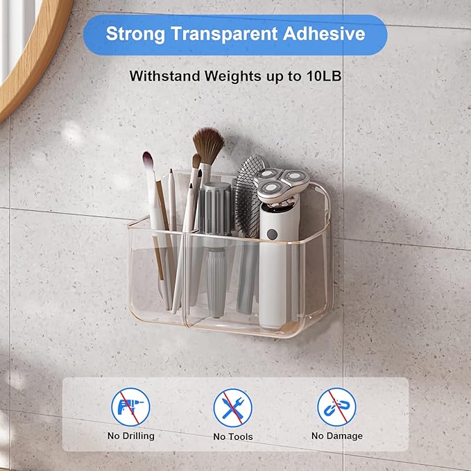 Diesisa Acrylic Wall Mount Organizer, Self Adhesive Organizer for Wall, Cabinet Door Organizer, No Drilling Hang Walls, with 2 Compartments, for Bathroom, Pantry, Kitchen, Utility Room