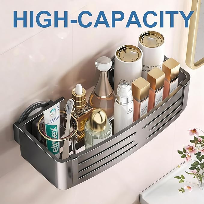 2Pcs Suction Cup Shower Caddy,Upgrade Extra-Strong Suction Shower Shelves with Hooks,No Drilling Waterproof & Rustproof Bathroom Organizers and Storage,Reusable Shower Racks for Shampoo and Toiletries