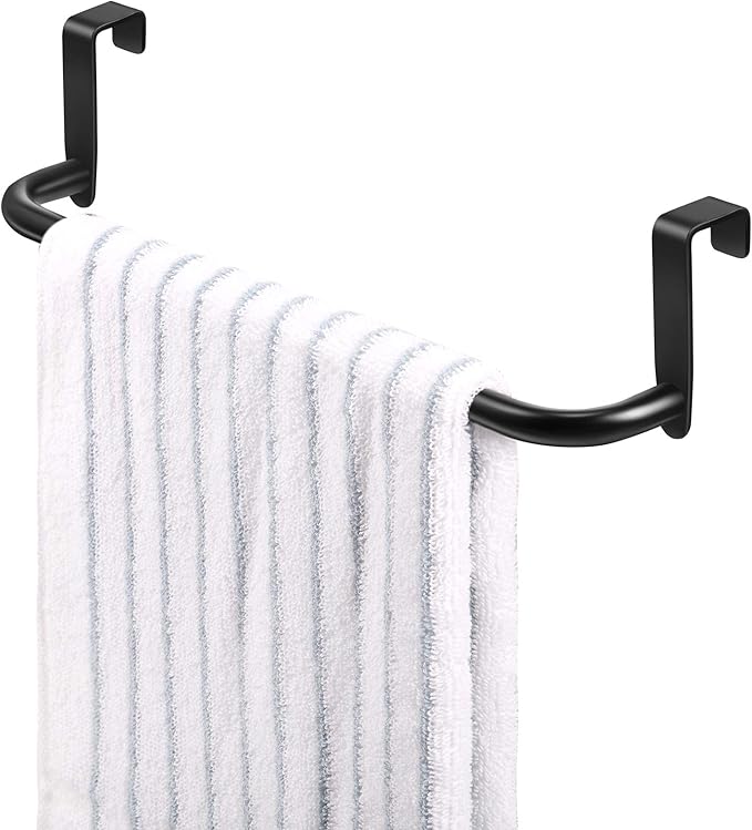 2 Pieces Metal Towel Bar Kitchen Cabinet Steel Towel Rack Bar for Hanging on Inside or Outside of Doors, Home Kitchen Bathroom(Black)